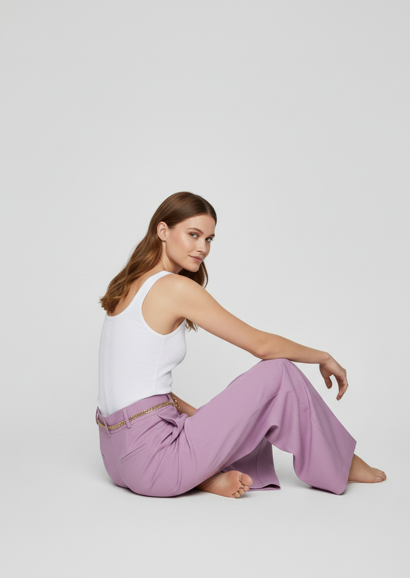 Calças Wide Leg com Pregas Lilás - SAHOCO 3