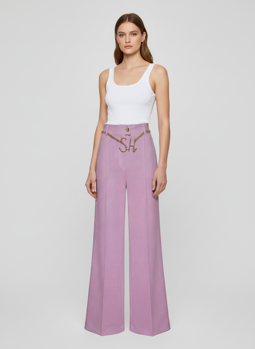 Calças Wide Leg com Pregas Lilás - SAHOCO 2