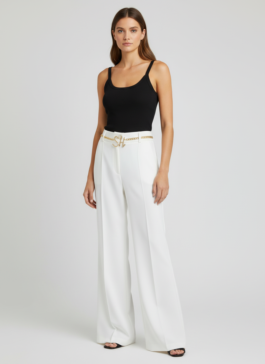 Calças Wide Leg com Pregas Branco - SAHOCO 2