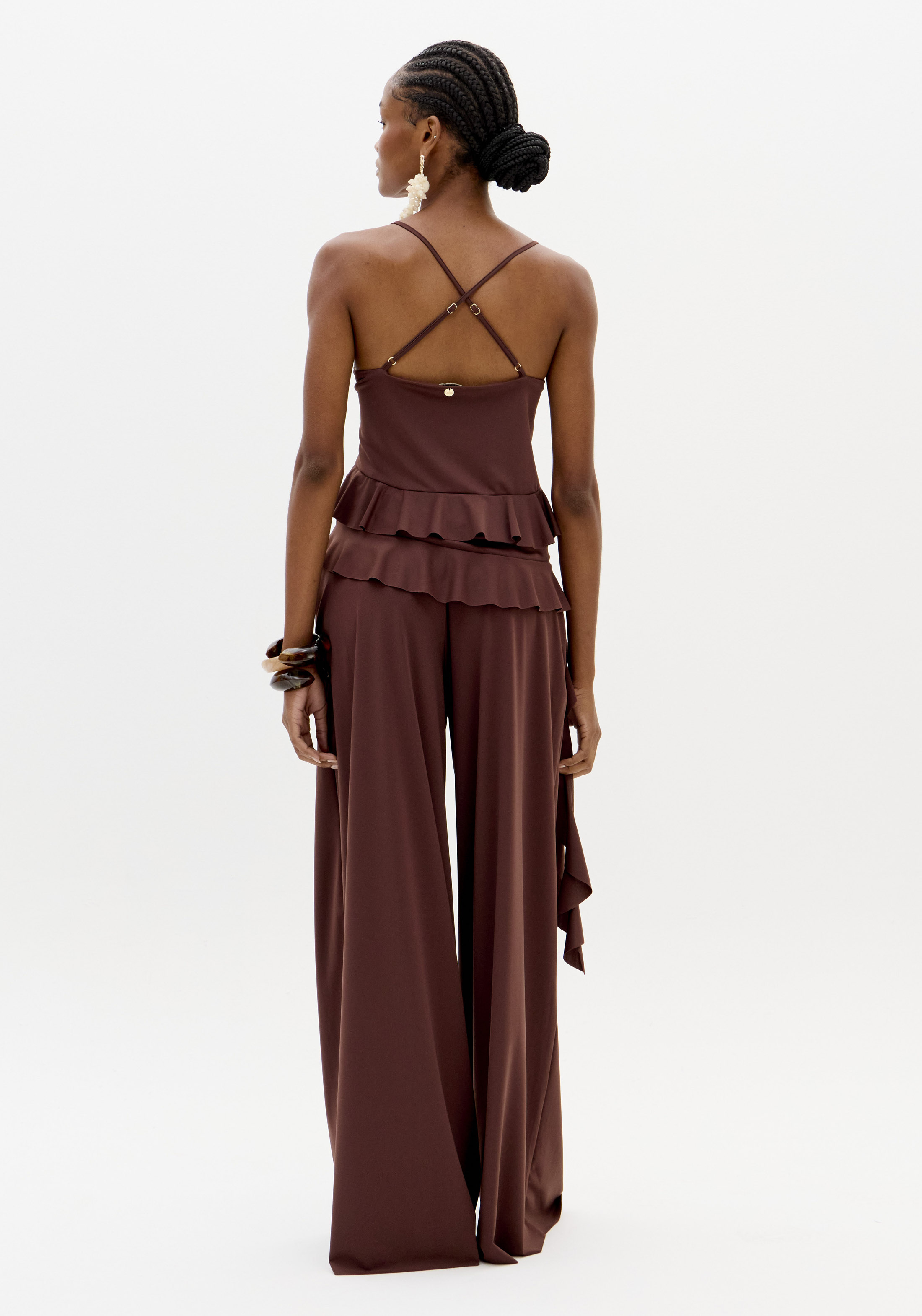 Top com Folhos Malha Fria Castanho - Lança Perfume 3