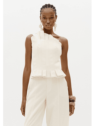 Top com Folhos Bege - Lança Perfume 