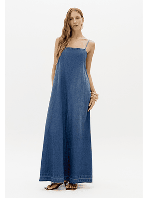 Vestido Comprido com Cinto em Ganga - Lança Perfume 