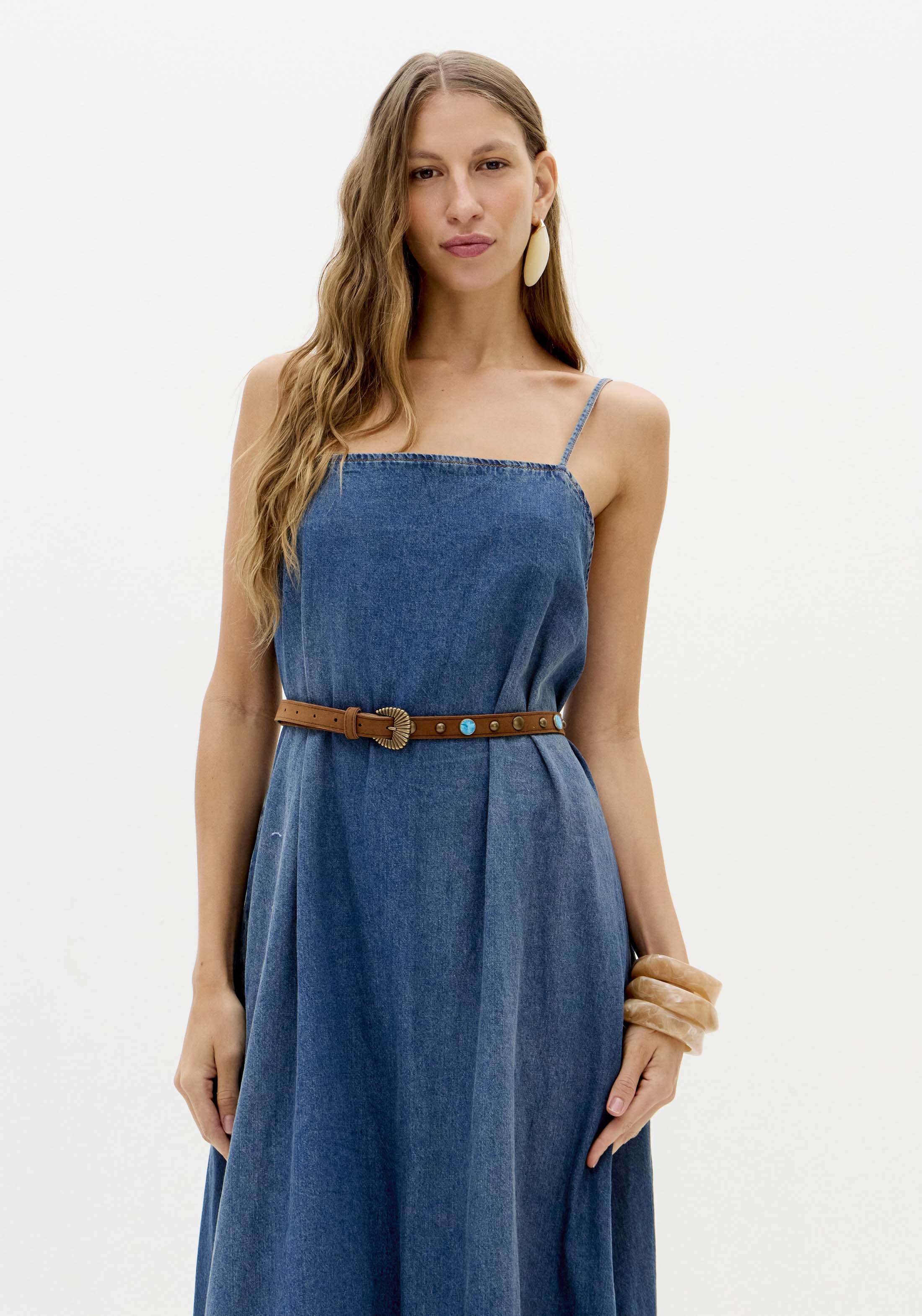 Vestido Comprido com Cinto em Ganga - Lança Perfume  4