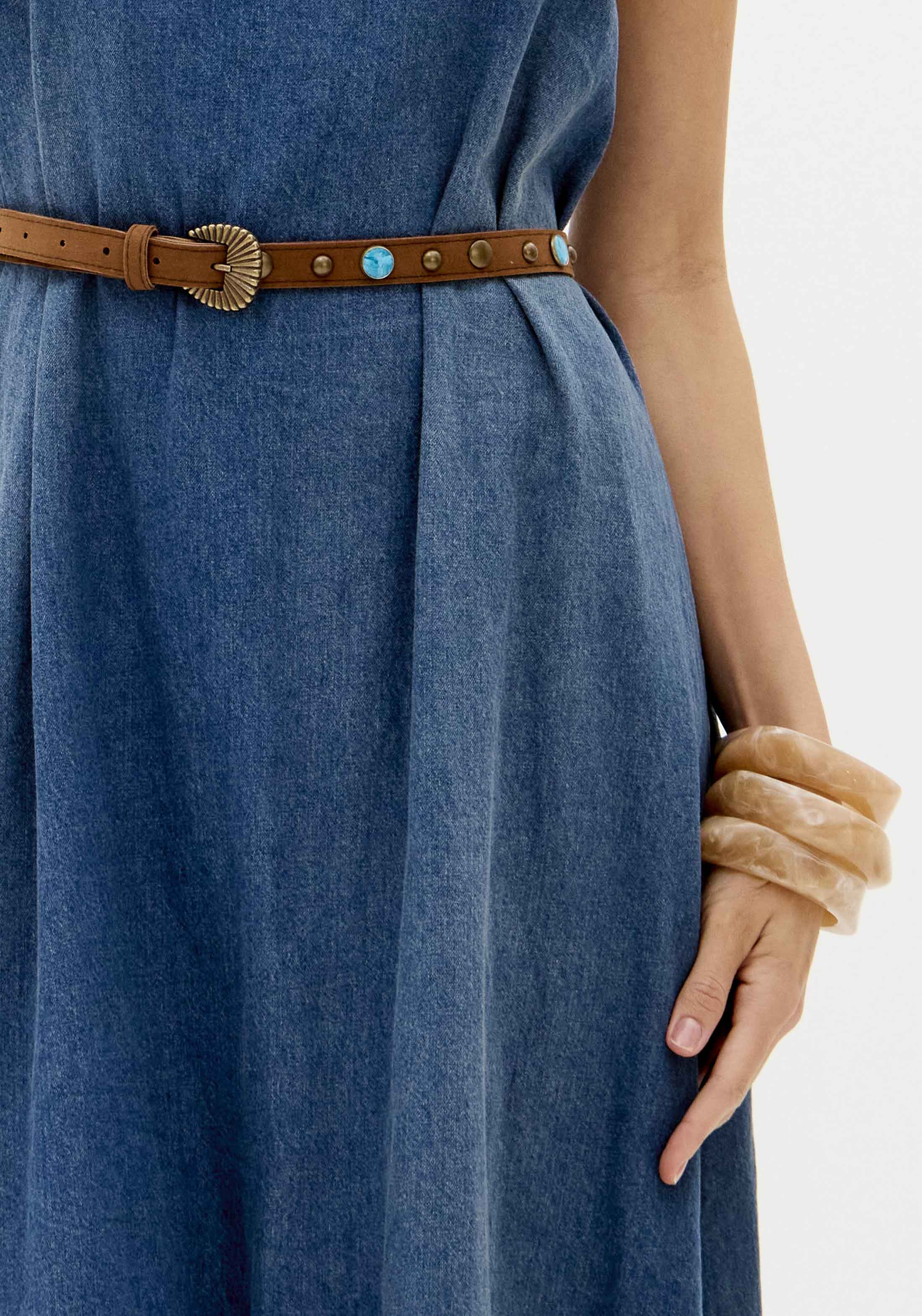 Vestido Comprido com Cinto em Ganga - Lança Perfume  5