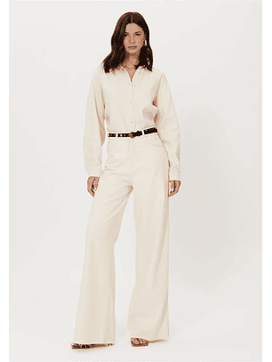 Calças Wide Leg com Cinto Creme - Lança Perfume