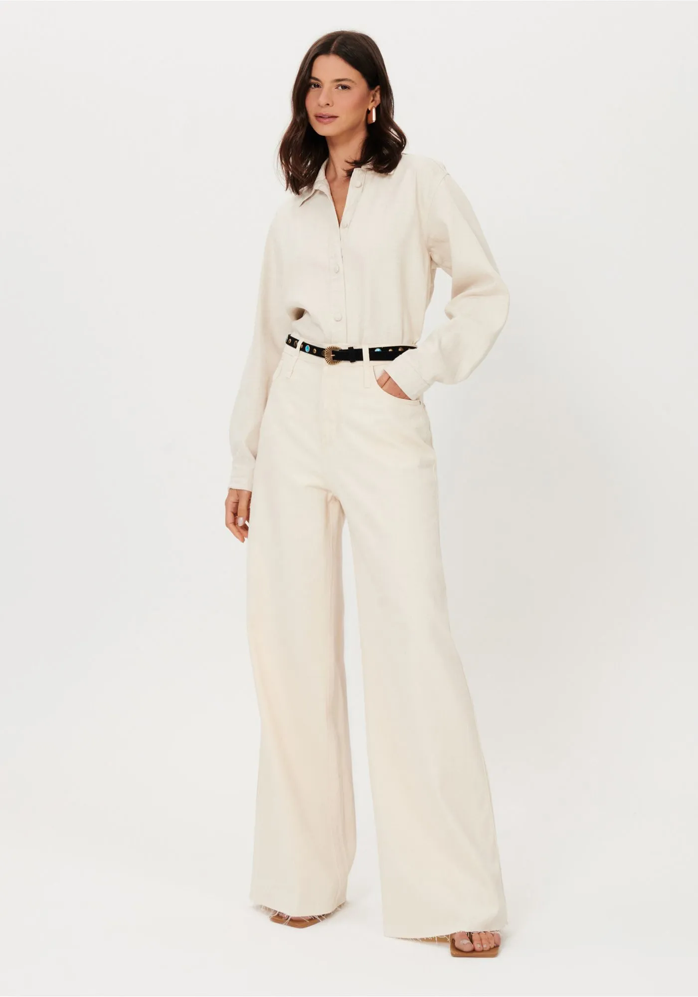 Calças Wide Leg com Cinto Creme - Lança Perfume 3