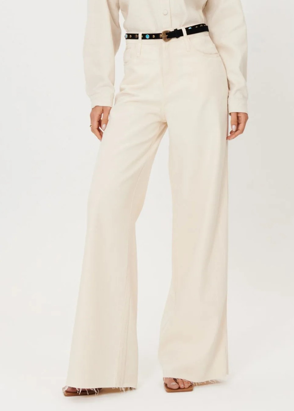 Calças Wide Leg com Cinto Creme - Lança Perfume 1