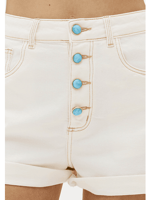 Calções em Sarja com Botões Azul Creme - Lança Perfume