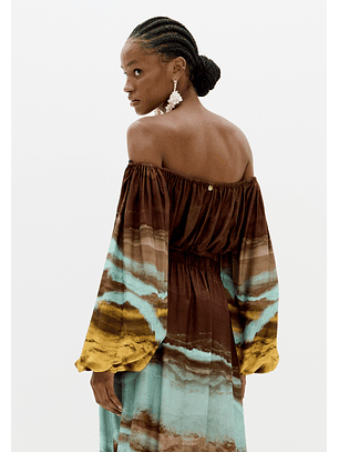 Blusa Manga Comprida MARBLE Castanho e Turquesa - Lança Perfume 