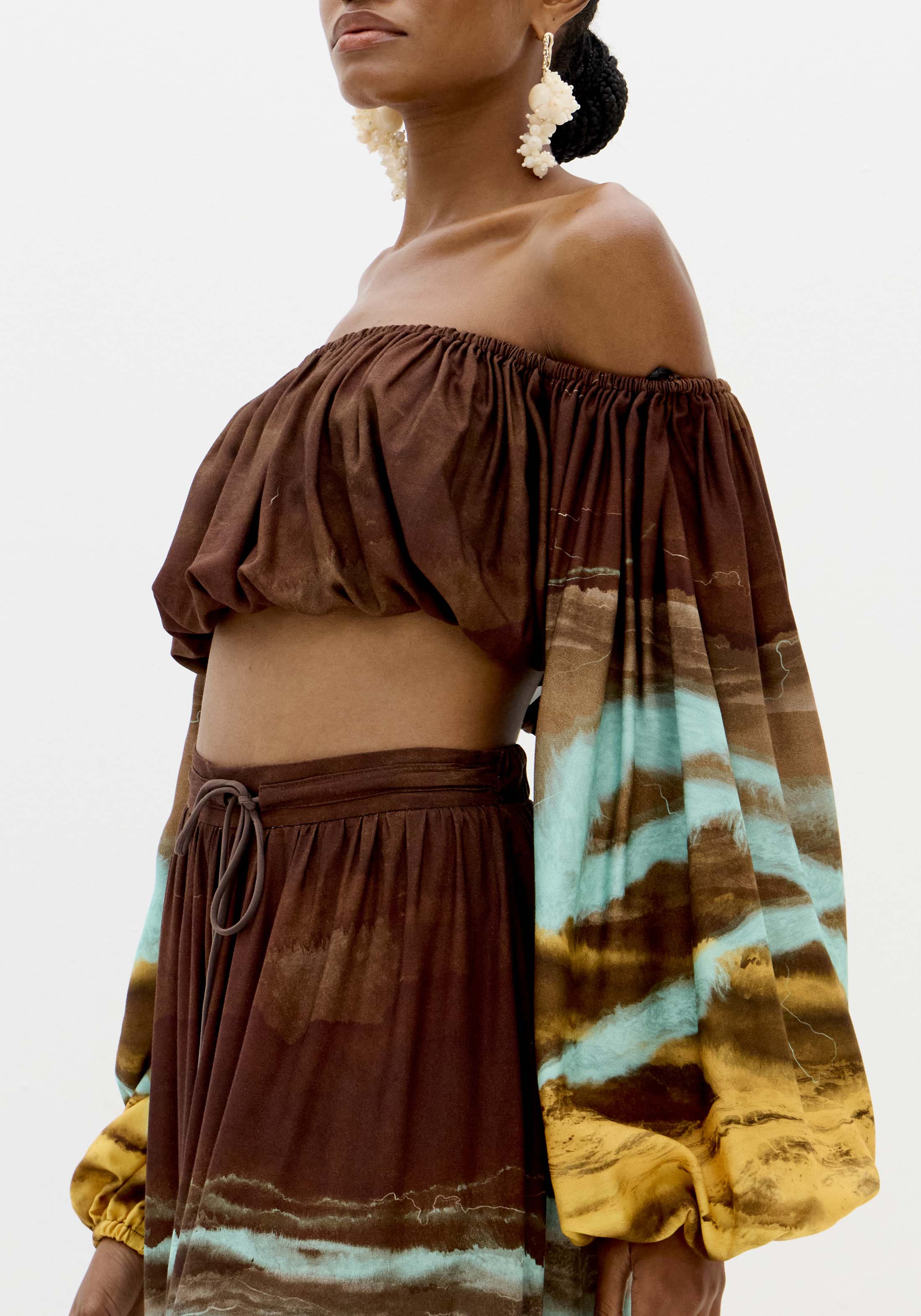 Blusa Manga Comprida MARBLE Castanho e Turquesa - Lança Perfume  4