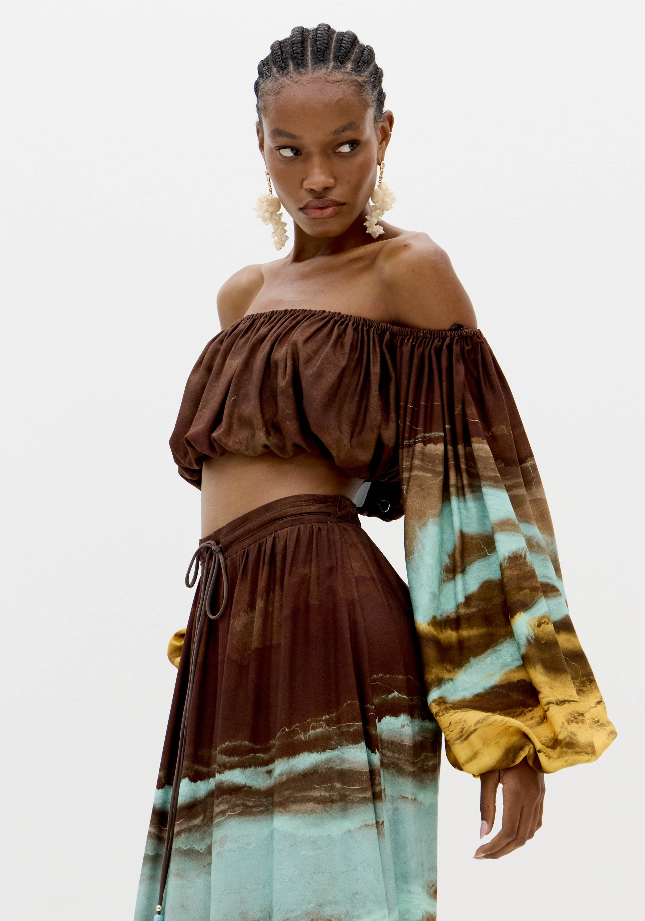 Blusa Manga Comprida MARBLE Castanho e Turquesa - Lança Perfume  1