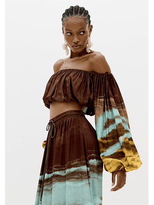 Blusa Manga Comprida MARBLE Castanho e Turquesa - Lança Perfume 