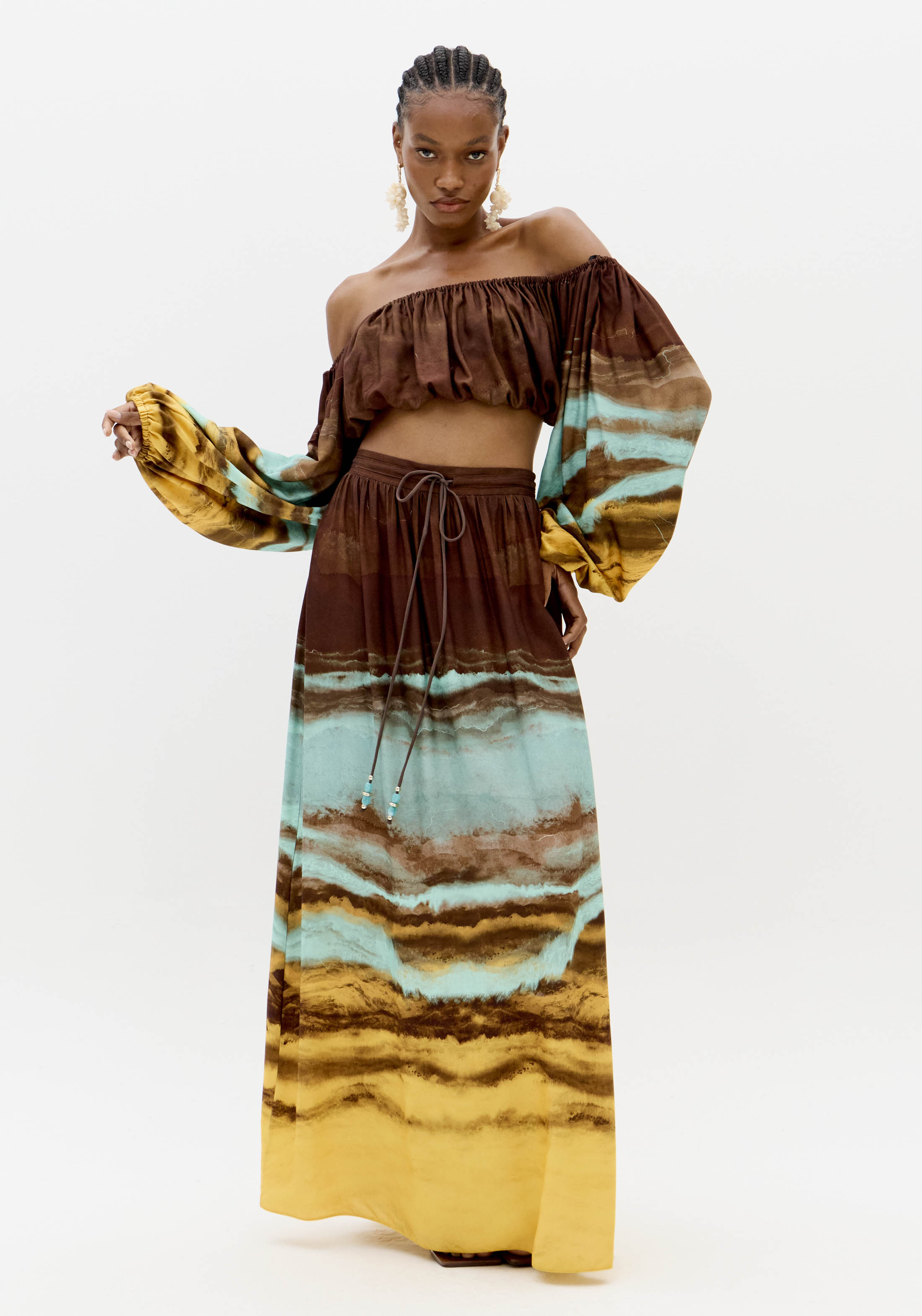 Blusa Manga Comprida MARBLE Castanho e Turquesa - Lança Perfume  5