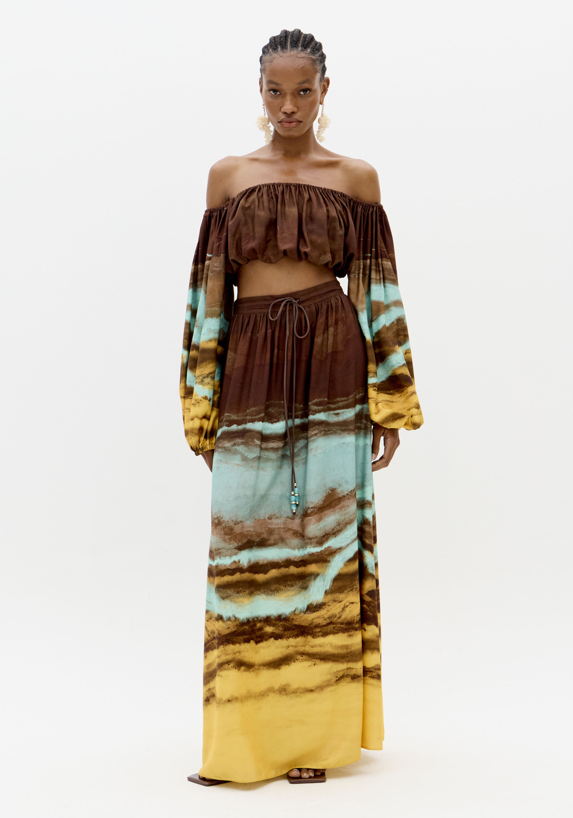 Blusa Manga Comprida MARBLE Castanho e Turquesa - Lança Perfume  6