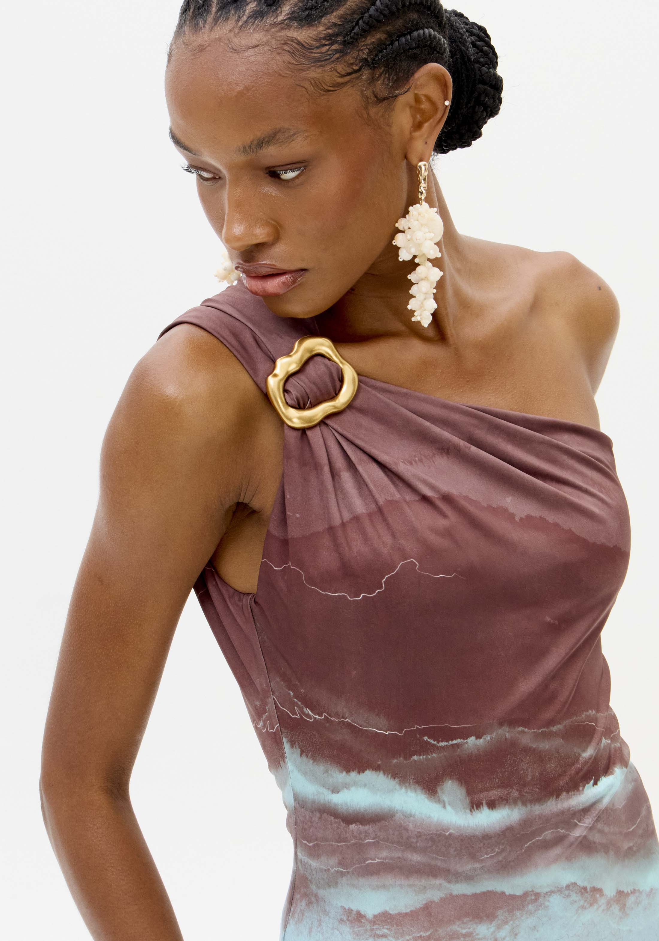 Vestido Justo ARBLE Castanho e Turquesa - Lança Perfume  3