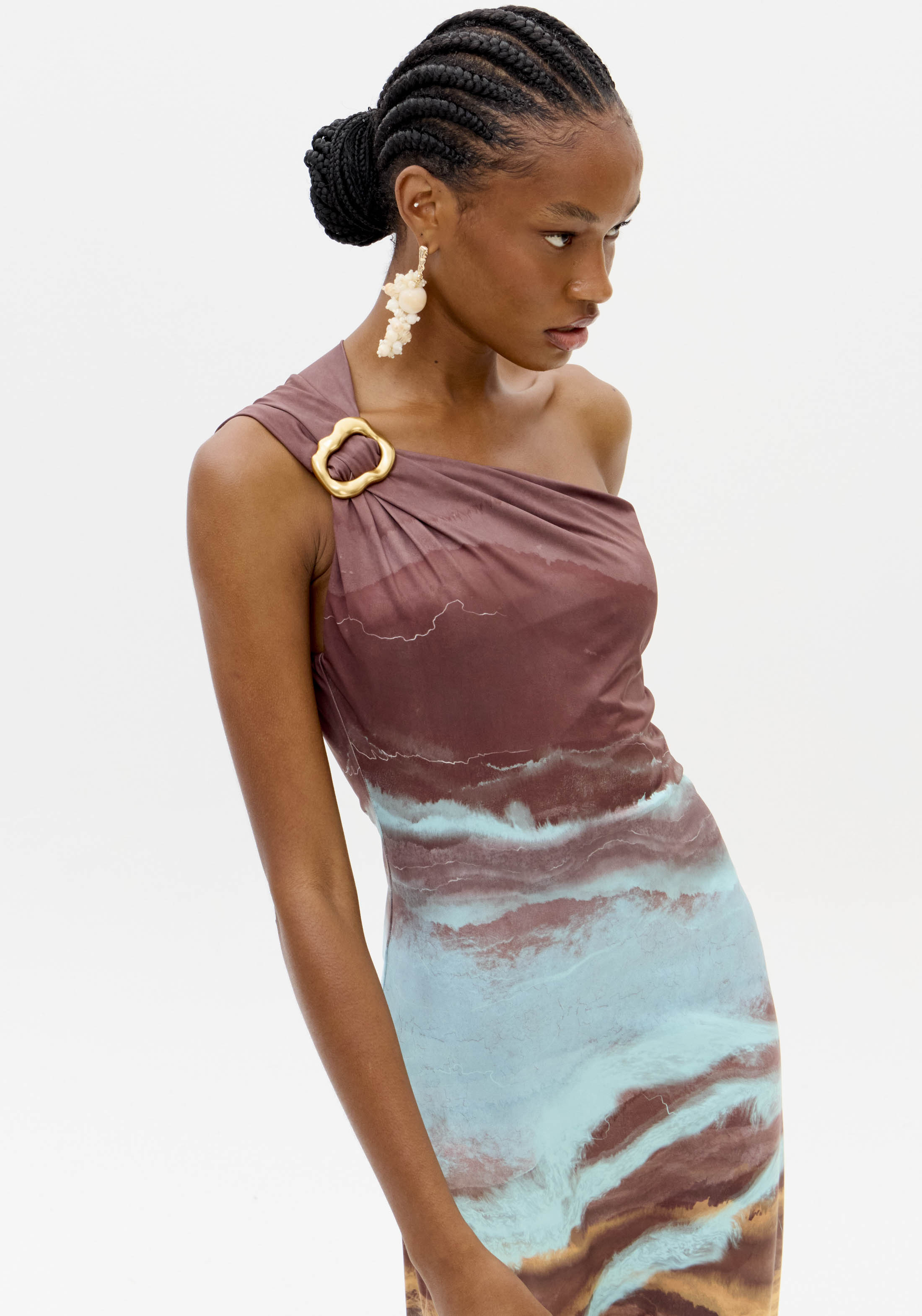 Vestido Justo ARBLE Castanho e Turquesa - Lança Perfume  4