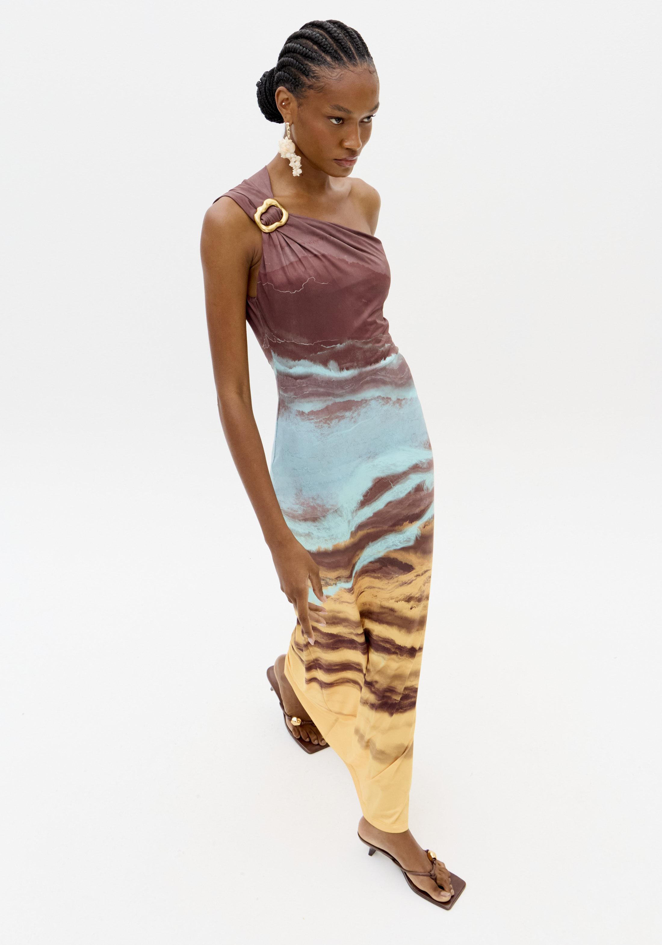 Vestido Justo ARBLE Castanho e Turquesa - Lança Perfume  5