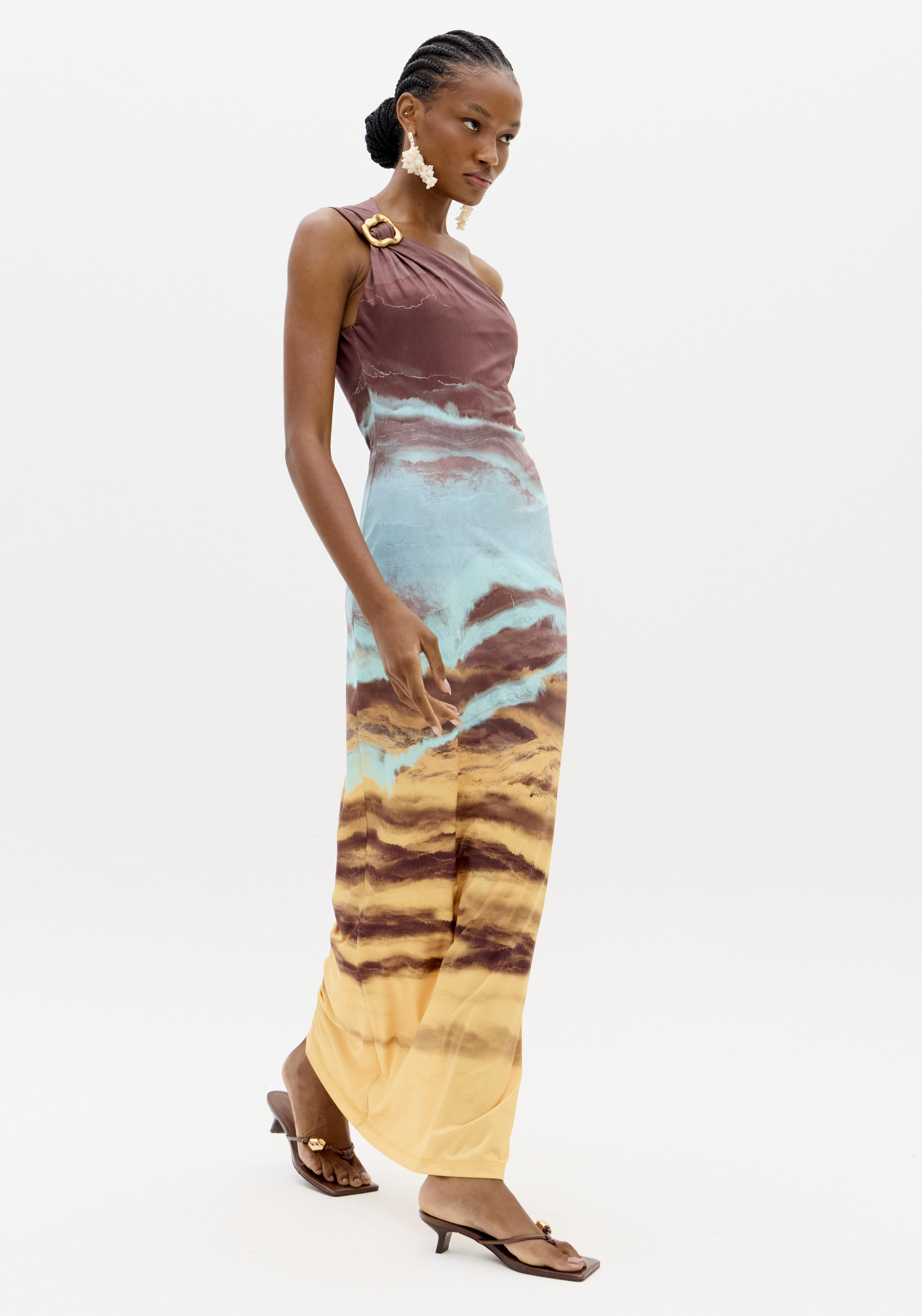 Vestido Justo ARBLE Castanho e Turquesa - Lança Perfume  6