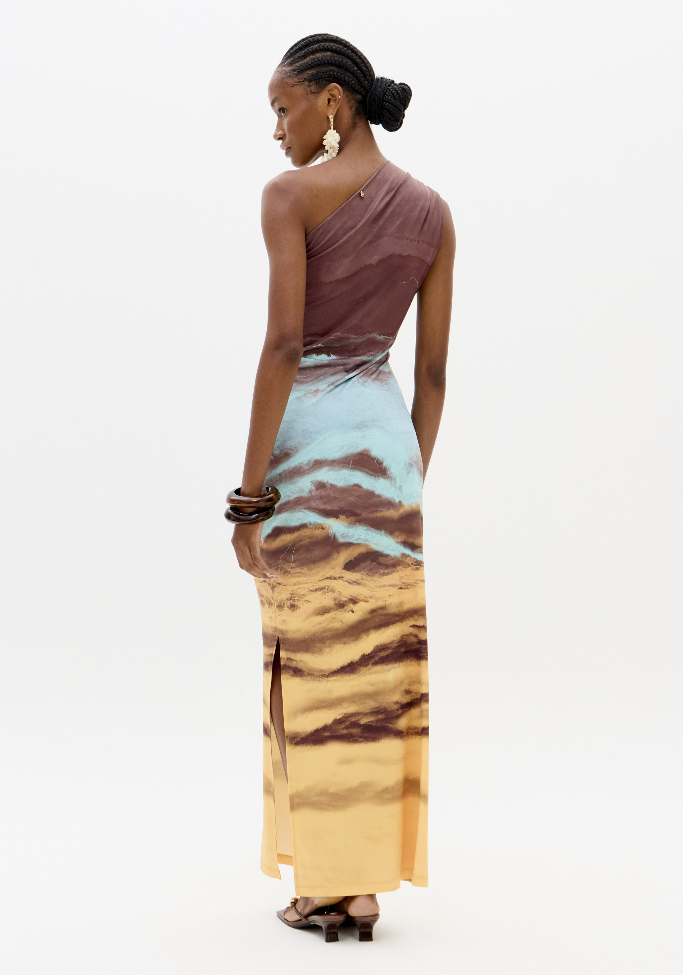 Vestido Justo ARBLE Castanho e Turquesa - Lança Perfume  2