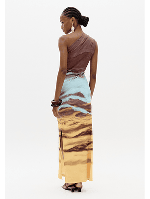 Vestido Justo ARBLE Castanho e Turquesa - Lança Perfume 