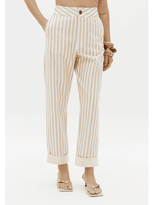 Calças com Riscas Bege e Branco - Lança Perfume 