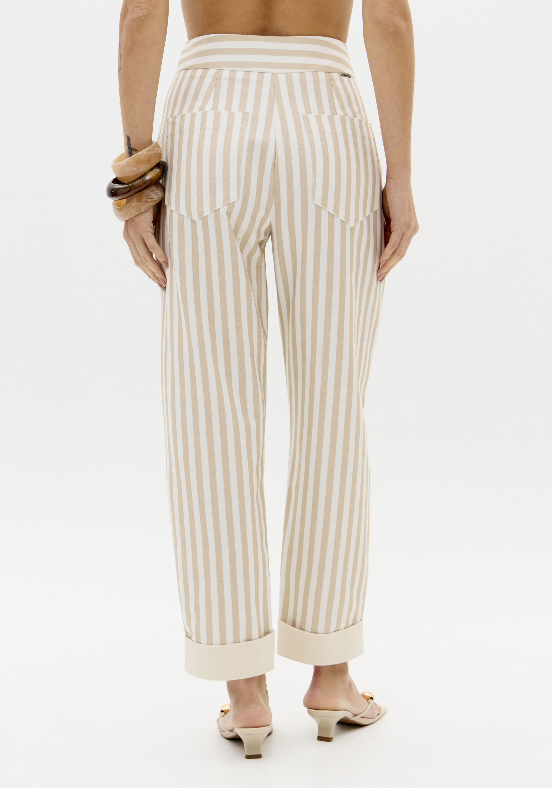 Calças com Riscas Bege e Branco - Lança Perfume  4