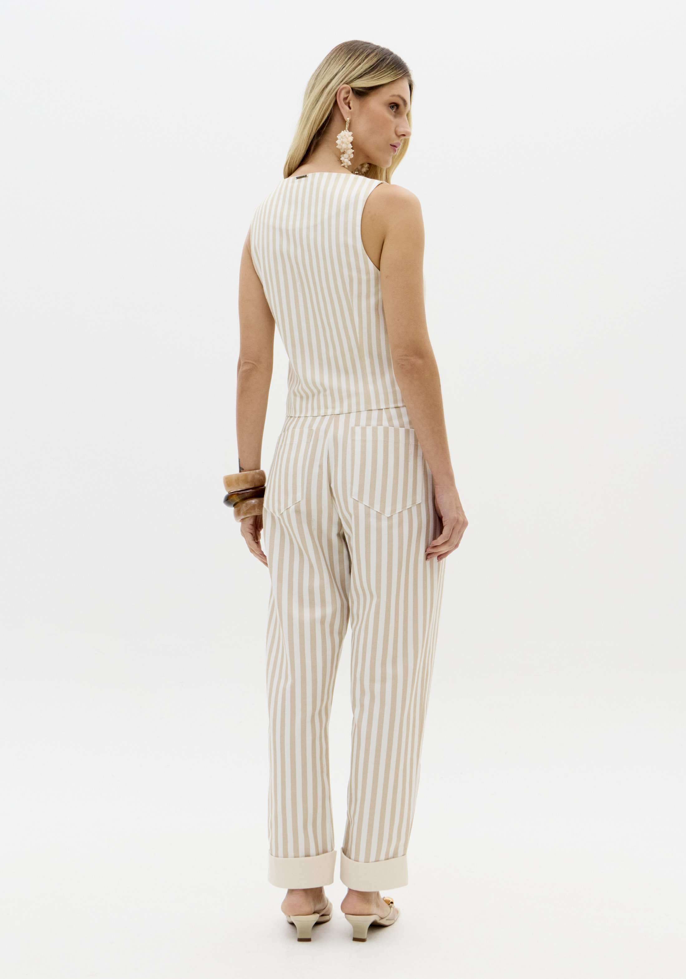 Calças com Riscas Bege e Branco - Lança Perfume  7