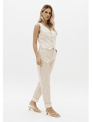 Calças com Riscas Bege e Branco - Lança Perfume 