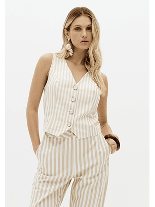 Colete de Riscas Bege e Branco - Lança Perfume 