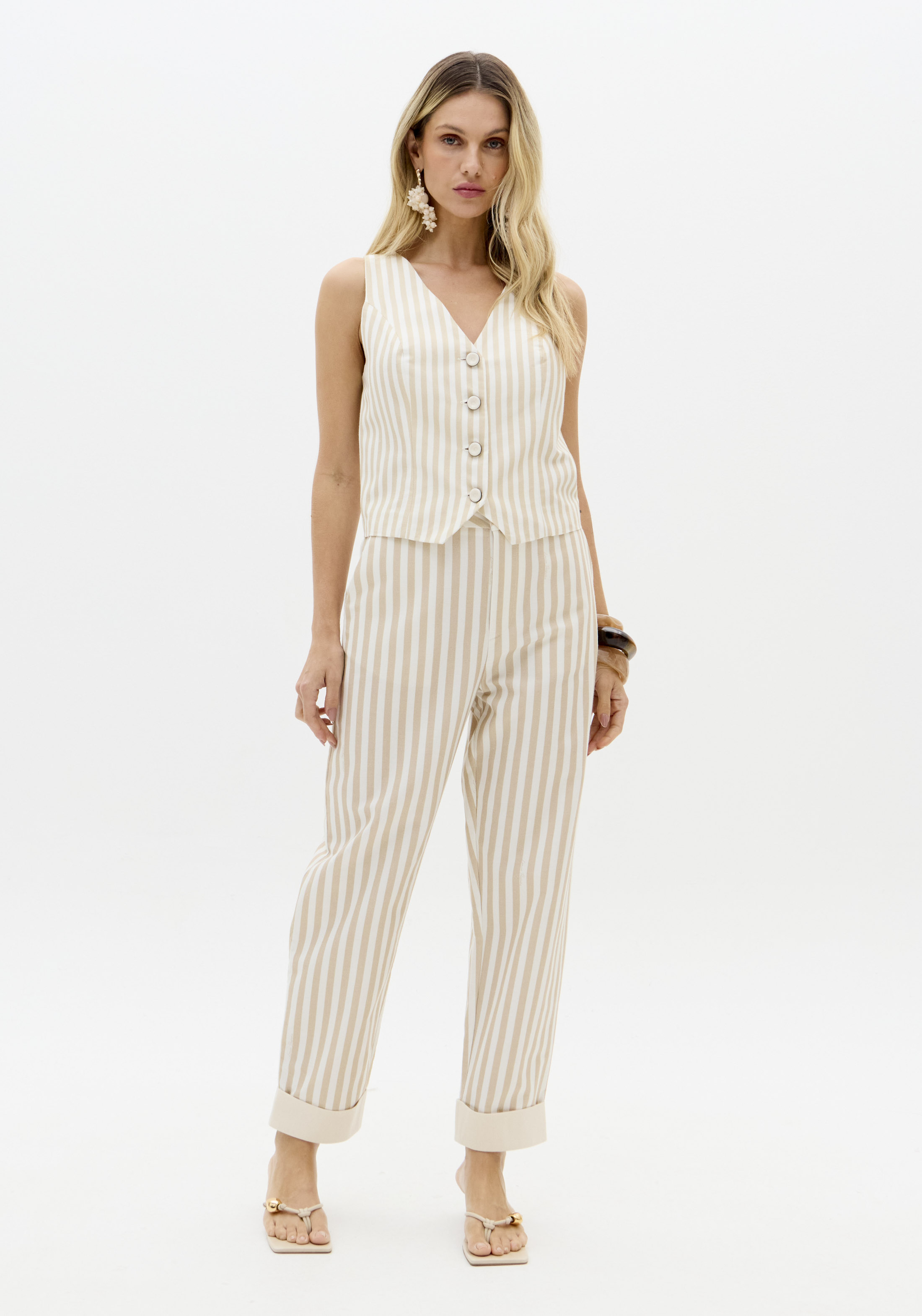 Colete de Riscas Bege e Branco - Lança Perfume  2