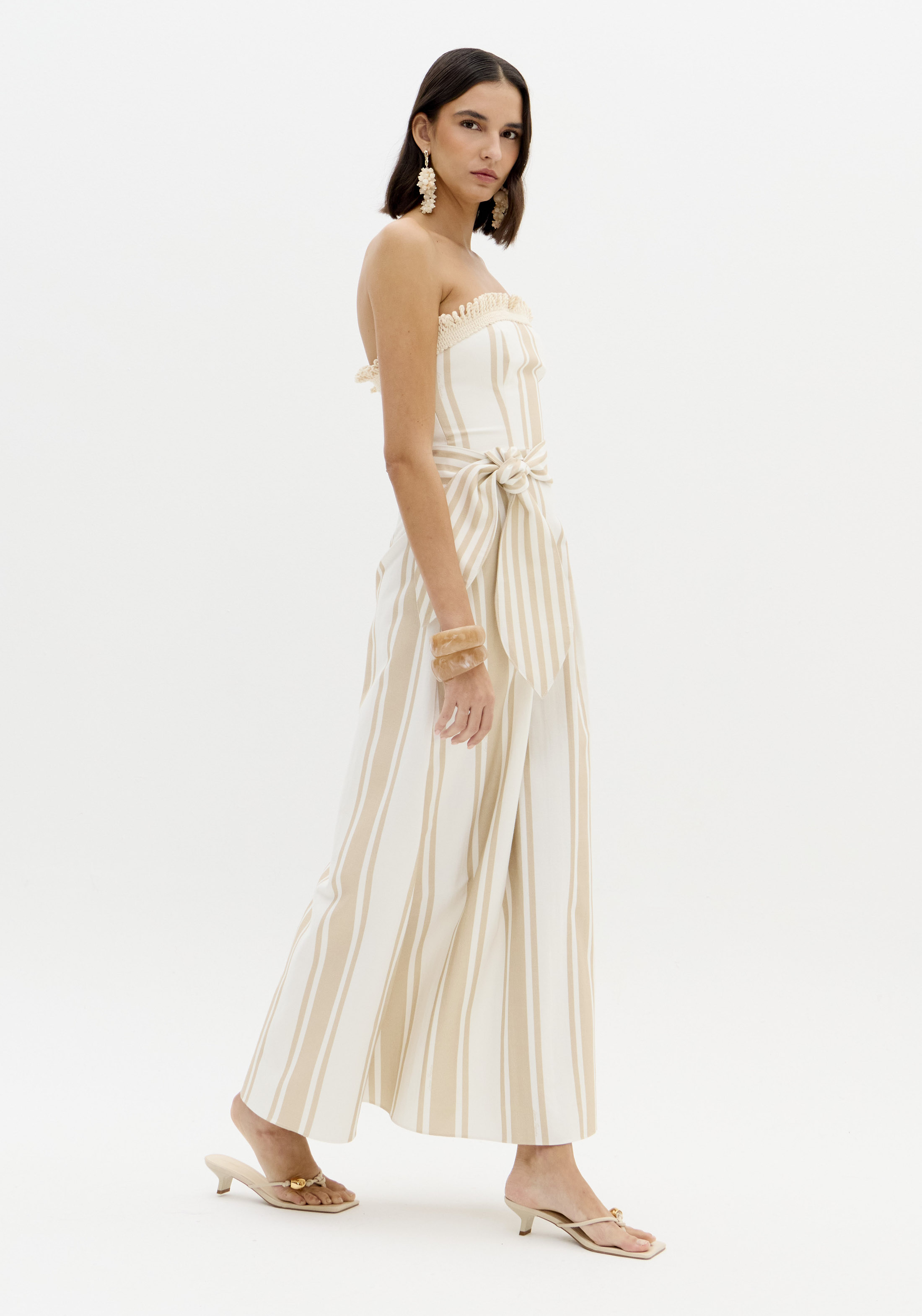 Vestido Comrpido Riscas Bege e Branco - Lança Perfume  3