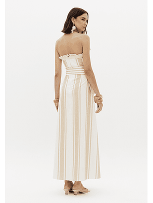 Vestido Comrpido Riscas Bege e Branco - Lança Perfume 