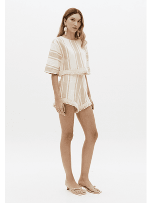 Calções Riscas Bege e Branco - Lança Perfume