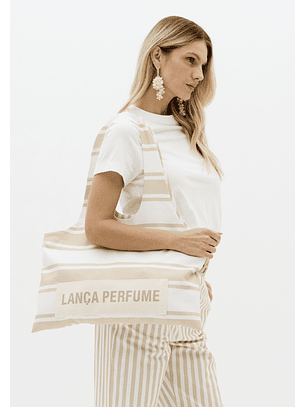 T-shirt + Mala de Ombro em Tecido Ricas Bege e Branco - Lança Perfume 