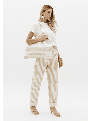 T-shirt + Mala de Ombro em Tecido Ricas Bege e Branco - Lança Perfume 