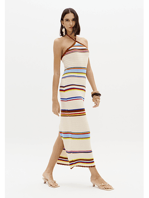 Vestido Comprido Tricô Bege Multi - Lança Perfume