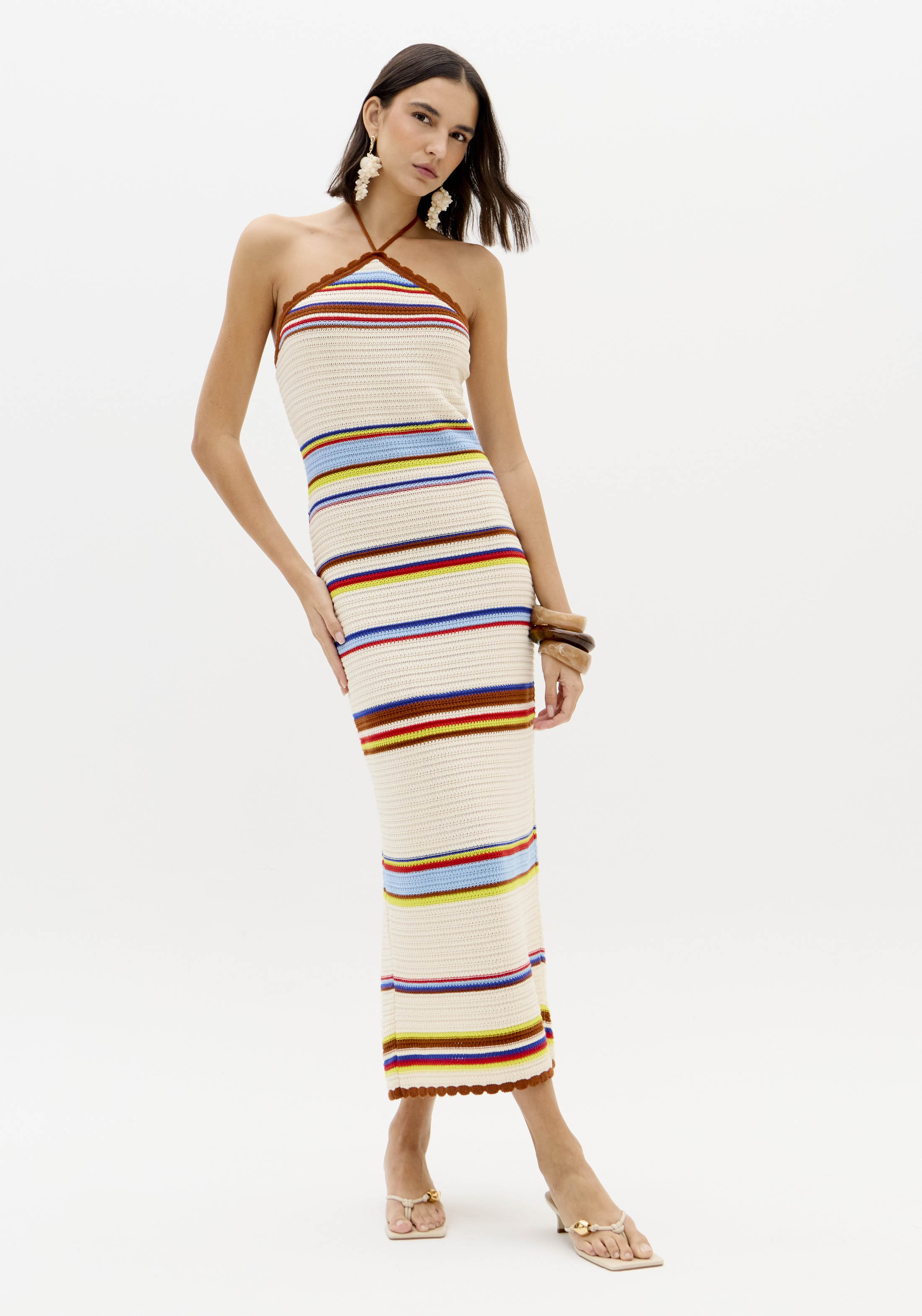 Vestido Comprido Tricô Bege Multi - Lança Perfume 1