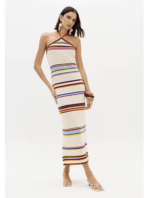 Vestido Comprido Tricô Bege Multi - Lança Perfume