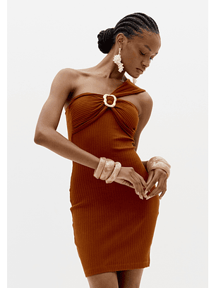 Vestido de Alça Canelado Ferrugem - Lança Perfume