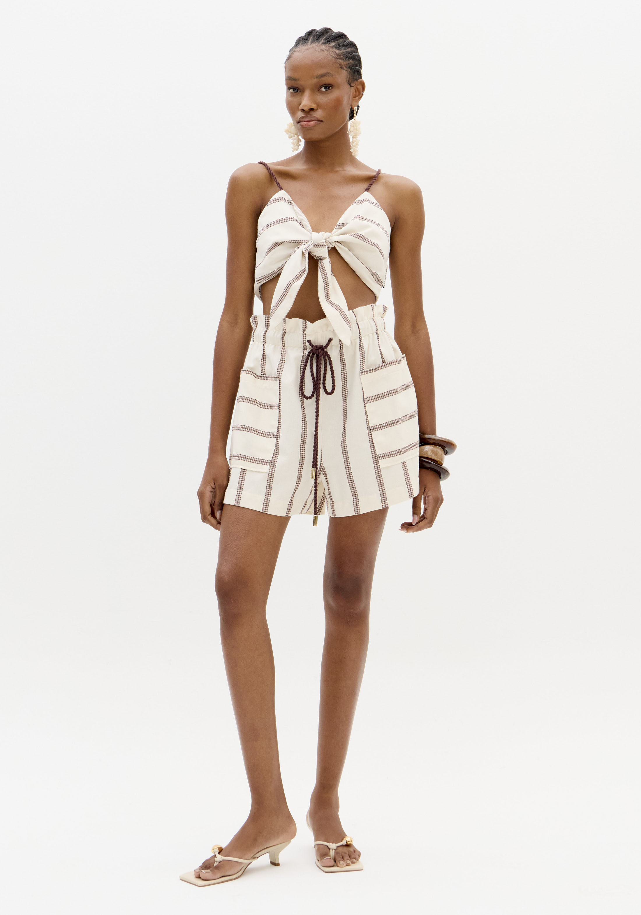 Top com Laçada Reversível Bege Risca Castanho - Lança Perfume  2