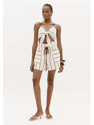 Top com Laçada Reversível Bege Risca Castanho - Lança Perfume 