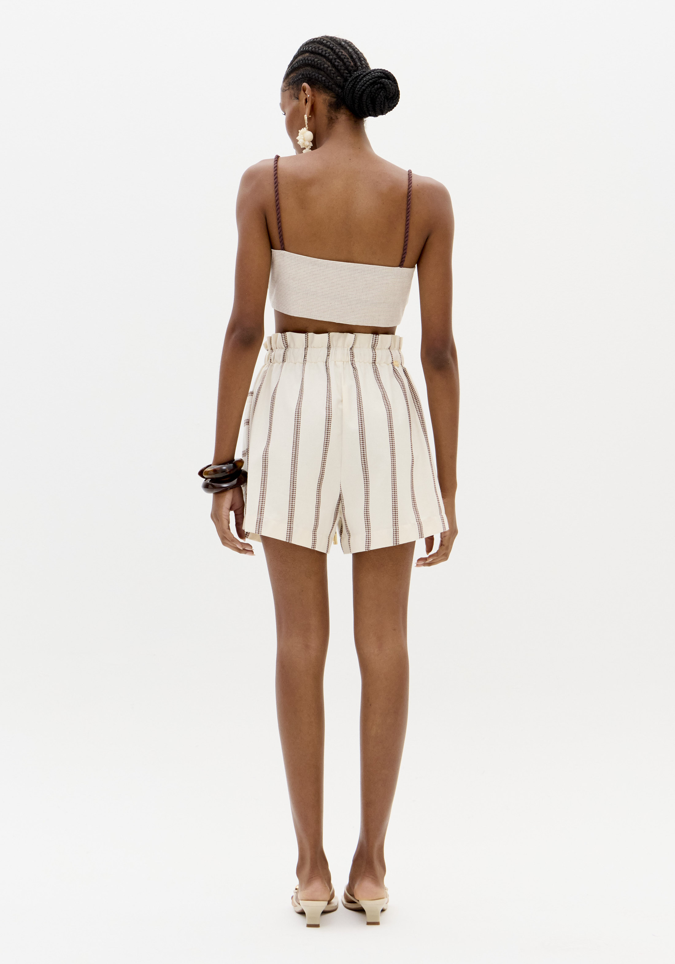 Top com Laçada Reversível Bege Risca Castanho - Lança Perfume  5