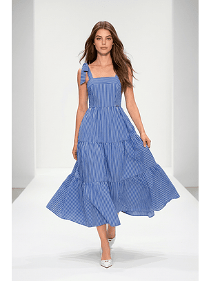 Vestido de Alças Riscas Azul e Branco - SAHOCO 