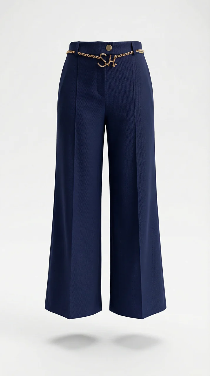 Calças Wide Leg com Pregas Azul Escuro - SAHOCO 1