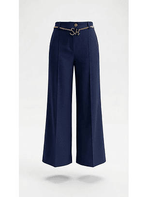 Calças Wide Leg com Pregas Azul Escuro - SAHOCO