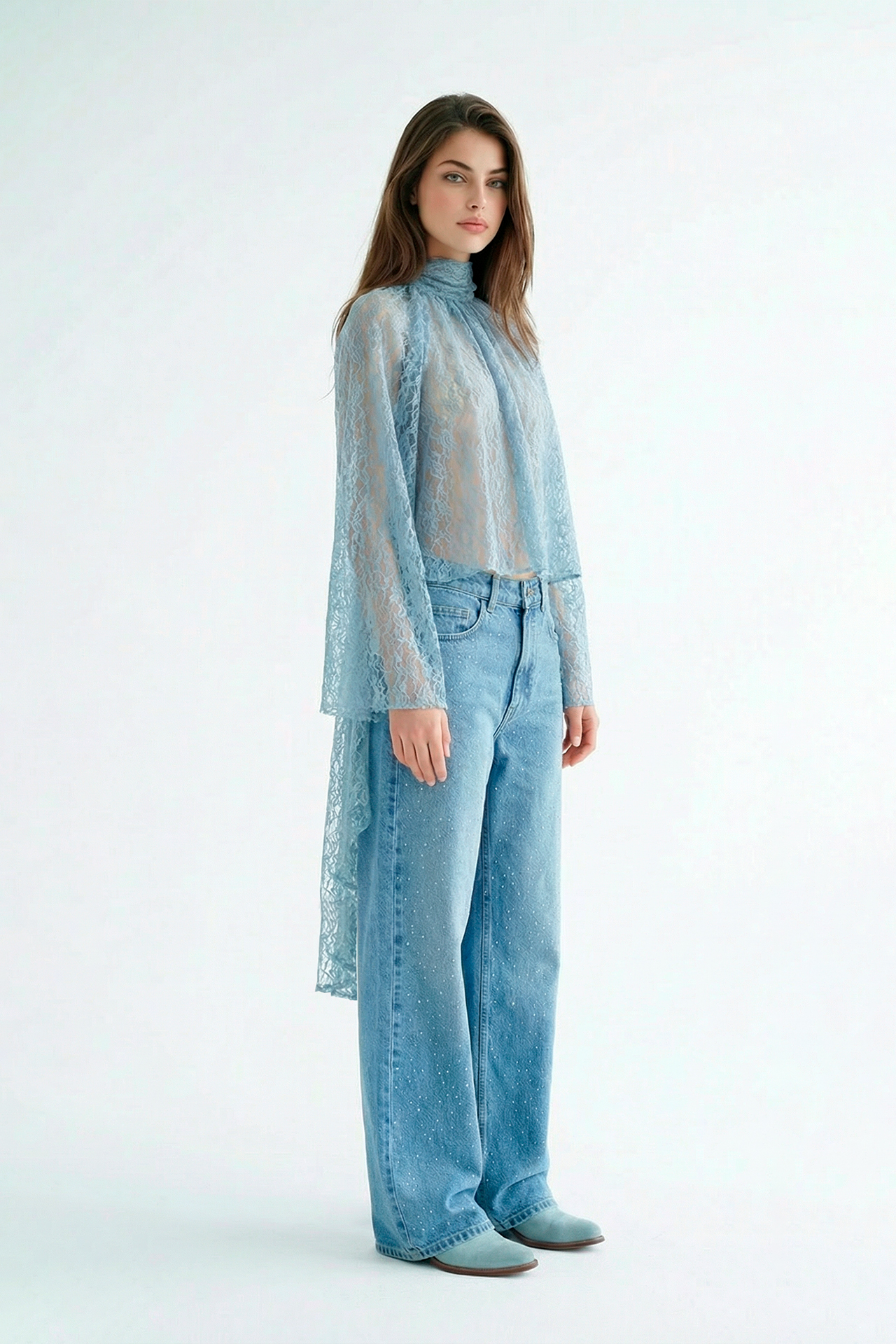 Blusa em Renda Comprida Azul - SAHOCO  1