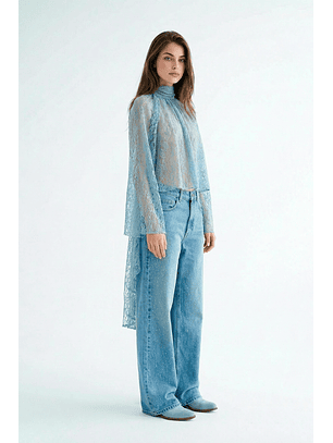 Blusa em Renda Comprida Azul - SAHOCO 