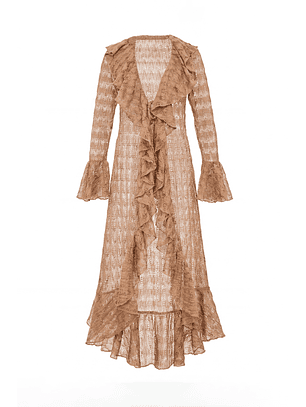 Casaco Comprido em Renda Bege - SAHOCO 