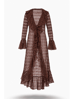 Casaco Comprido em Renda Castanho -  SAHOCO