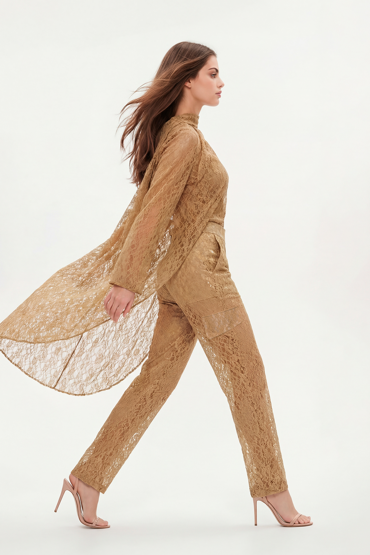 Blusa em Renda Comprida Bege - SAHOCO 3